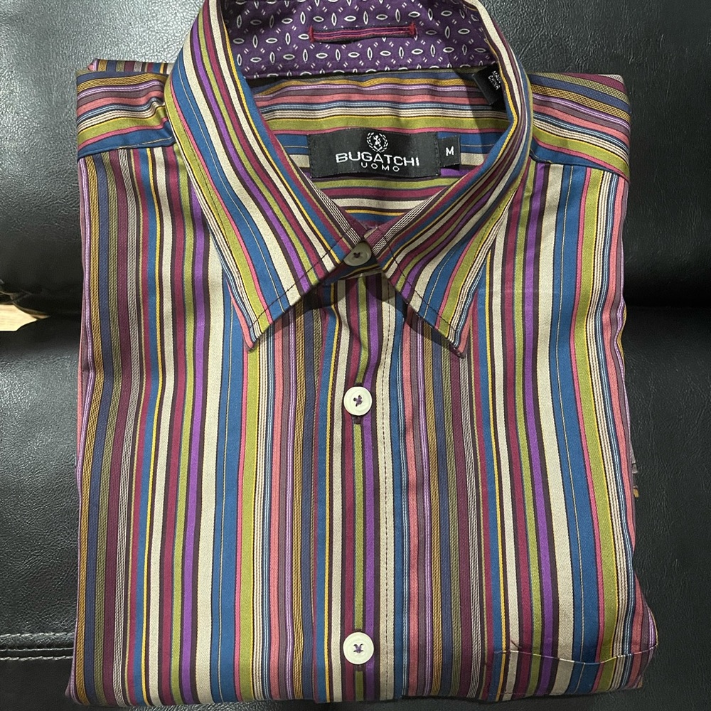 Bugatchi multi striped dress shirt Brown/Red Sz M